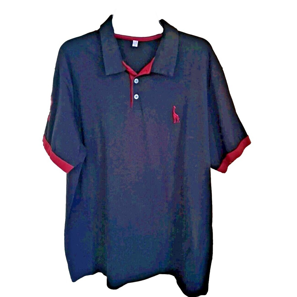 H2H Polo Shirt Mens 3XL Black Maroon Giraffe Logo 3 Button Pullover Short Sleeve